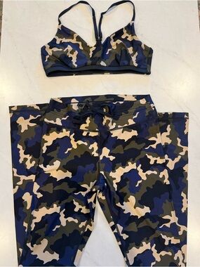 Camo Sports Bra and Leggings Set in Navy, Olive & Beige
